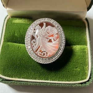 Sterling ring cameo.925 silver CZ size 8 peach and cubic zirconia stones.
